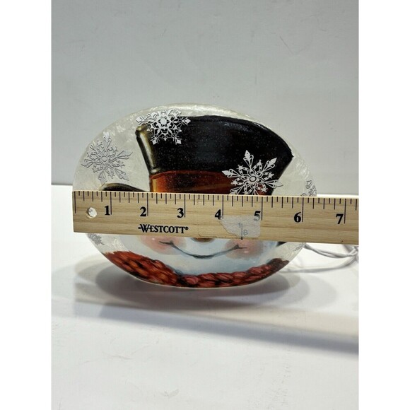 Stony Creek Decorative Lighted Glass Snowman Top Hat Scarf 6" Saucer Painted - Picture 6 of 7